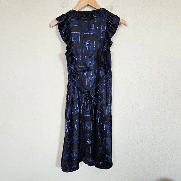 Ted Baker Silk V Neck Sheath Dress Black Blue Print Womens 4 - Picture 4 of 11